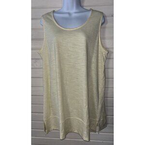 Lands End Sz LARGE Yellow White Striped Cotton Scoop Neck Tunic Tank Top EUC
